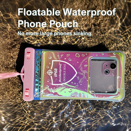AiRunTech XL Waterproof Phone Pouch,Double Seal Floating Phone Case for Swimming Kayak Paddle Board,Protector iPhone 17 16 15 14 13, River Lake Canoe Boating Beach Accessories(Iridescent Pink+Black)