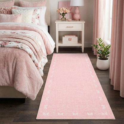 GarveeHome Bow Washable Rugs 2x6 Hallway Runner Rug Non Slip Kitchen Rugs Soft Non Shedding Modern Low Pile Entryway Rug Stain Resistant Carpet for Bath Laundry Room Bedroom, Pink