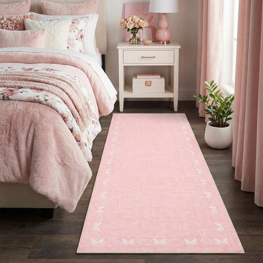 GarveeHome Bow Washable Rugs 2x6 Hallway Runner Rug Non Slip Kitchen Rugs Soft Non Shedding Modern Low Pile Entryway Rug Stain Resistant Carpet for Bath Laundry Room Bedroom, Pink
