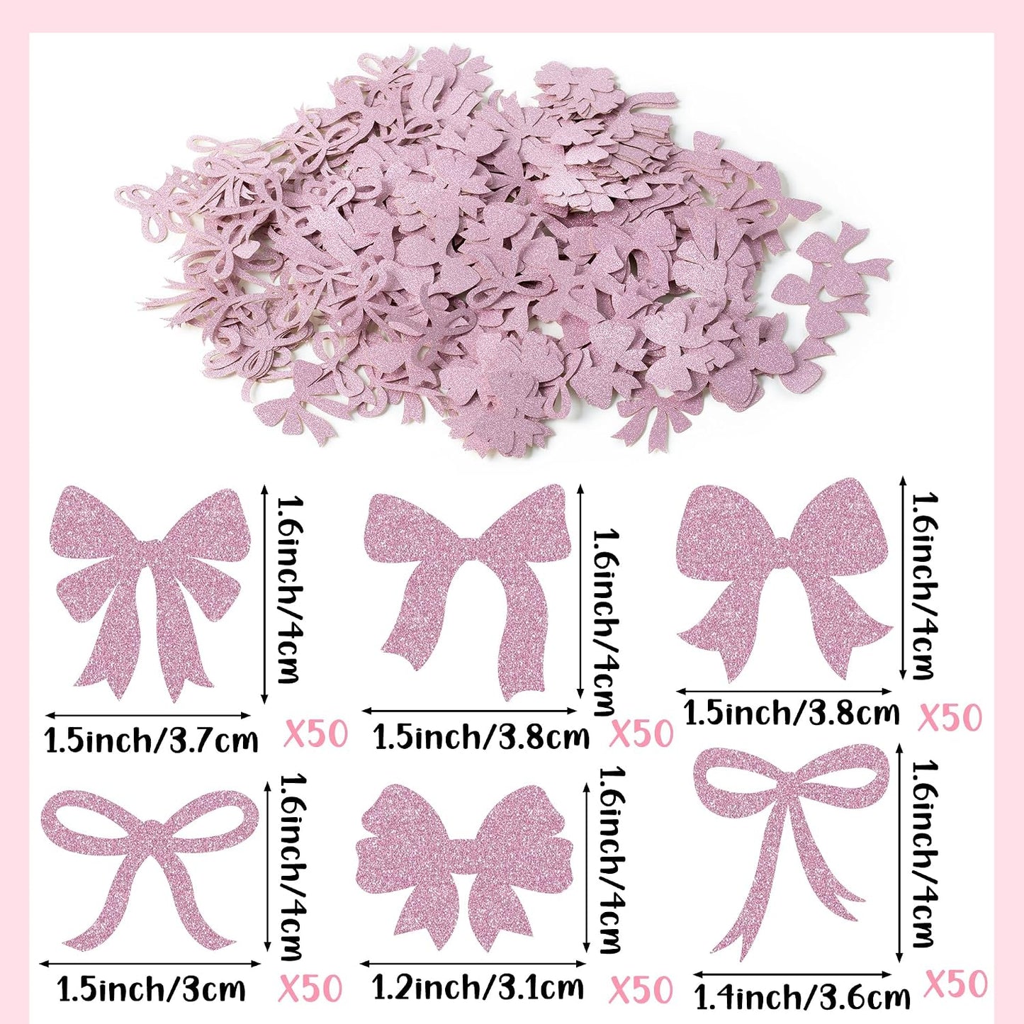 BeYumi Pink Bows Table Confetti - 300Pcs Back to School Coquette Pink Bows Table Decorations Glitter Girl Bow Theme Paper Confetti Decor Birthday Bridal Baby Shower Wedding Bachelorette Party Supplies