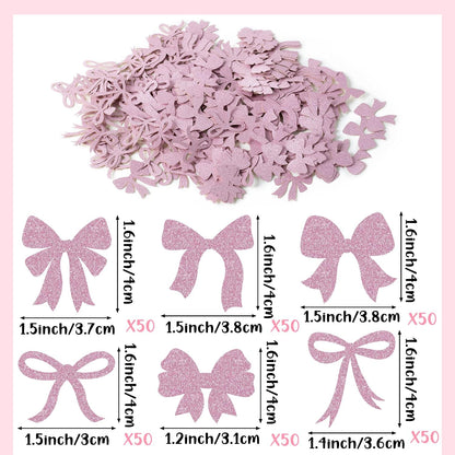 BeYumi Pink Bows Table Confetti - 300Pcs Back to School Coquette Pink Bows Table Decorations Glitter Girl Bow Theme Paper Confetti Decor Birthday Bridal Baby Shower Wedding Bachelorette Party Supplies