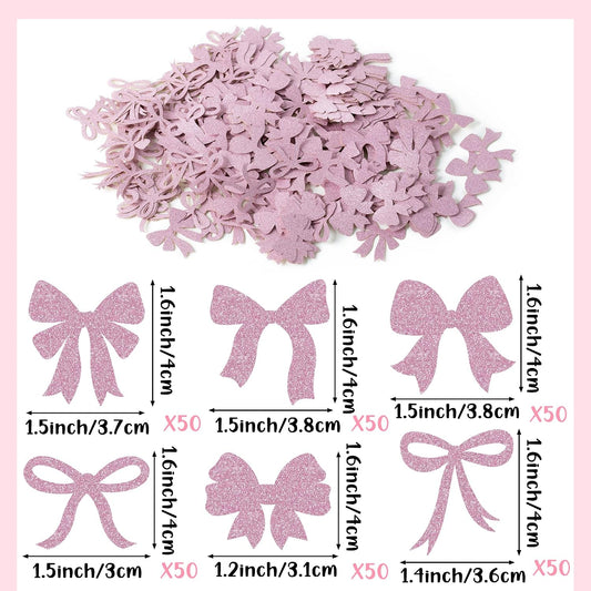 BeYumi Pink Bows Table Confetti - 300Pcs Back to School Coquette Pink Bows Table Decorations Glitter Girl Bow Theme Paper Confetti Decor Birthday Bridal Baby Shower Wedding Bachelorette Party Supplies
