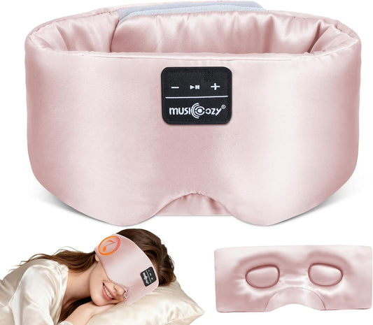 MUSICOZY 3D Silk Bluetooth Sleep Mask Headphones, Mulberry Silk Eye Mask with Ultra-Thin Wireless Speakers, Bluetooth 5.4 Sleeping Headphones for Side Sleepers, Music Sleep Mask Gifts for Men Women