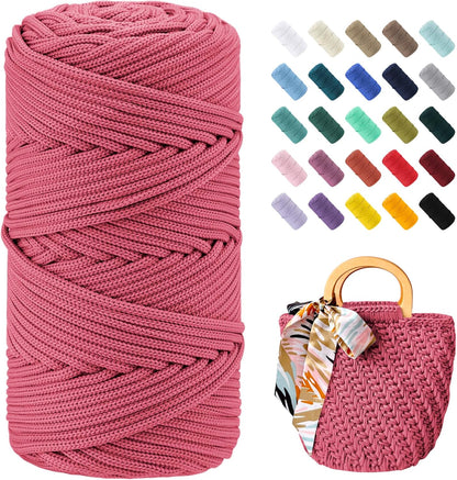 JeogYong Polyester Cord 4mm x 164 Yards Thick Crochet Cord, Braided Macrame Cord 4mm Polyester Yarn for Crocheting Bags/Baskets, Macrame Projects, Decoration, DIY Crafts