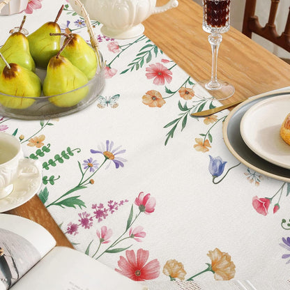 Bonhause Spring Floral Table Runner 13x72 Inch Pink Flowers Plants Leaves Butterflies Seasonal Summer Kitchen Dining Table Decoration for Indoor Outdoor Home Party Decor