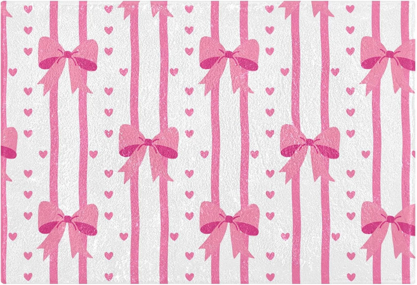 Pink Bows and Stripes Bathroom Rugs, Ultra Soft Absorbent Plush 16” x 24” Bath Mats, Non-Slip Machine Washable Shaggy Floor Rugs for Bathroom Tub