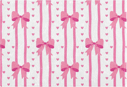Pink Bows and Stripes Bathroom Rugs, Ultra Soft Absorbent Plush 16” x 24” Bath Mats, Non-Slip Machine Washable Shaggy Floor Rugs for Bathroom Tub