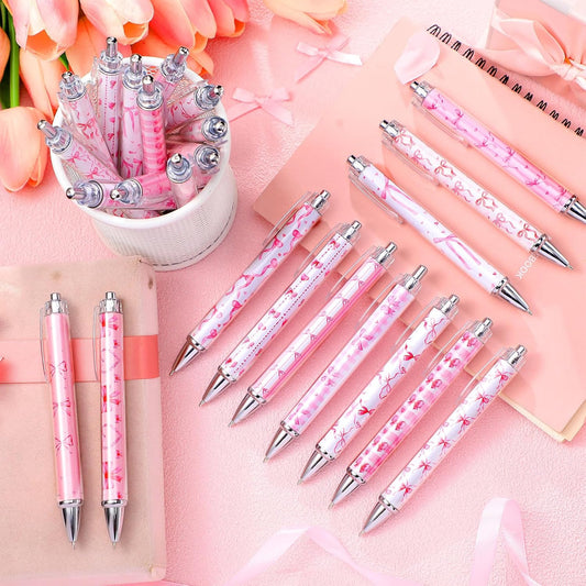 Sayglossy 48 Pcs Pink Bow Ballpoint Pens 0.5 mm Black Ink Coquette Aesthetic Bow Ribbon Heart Pens for Women Office Home Valentines Gifts Presents Supplies