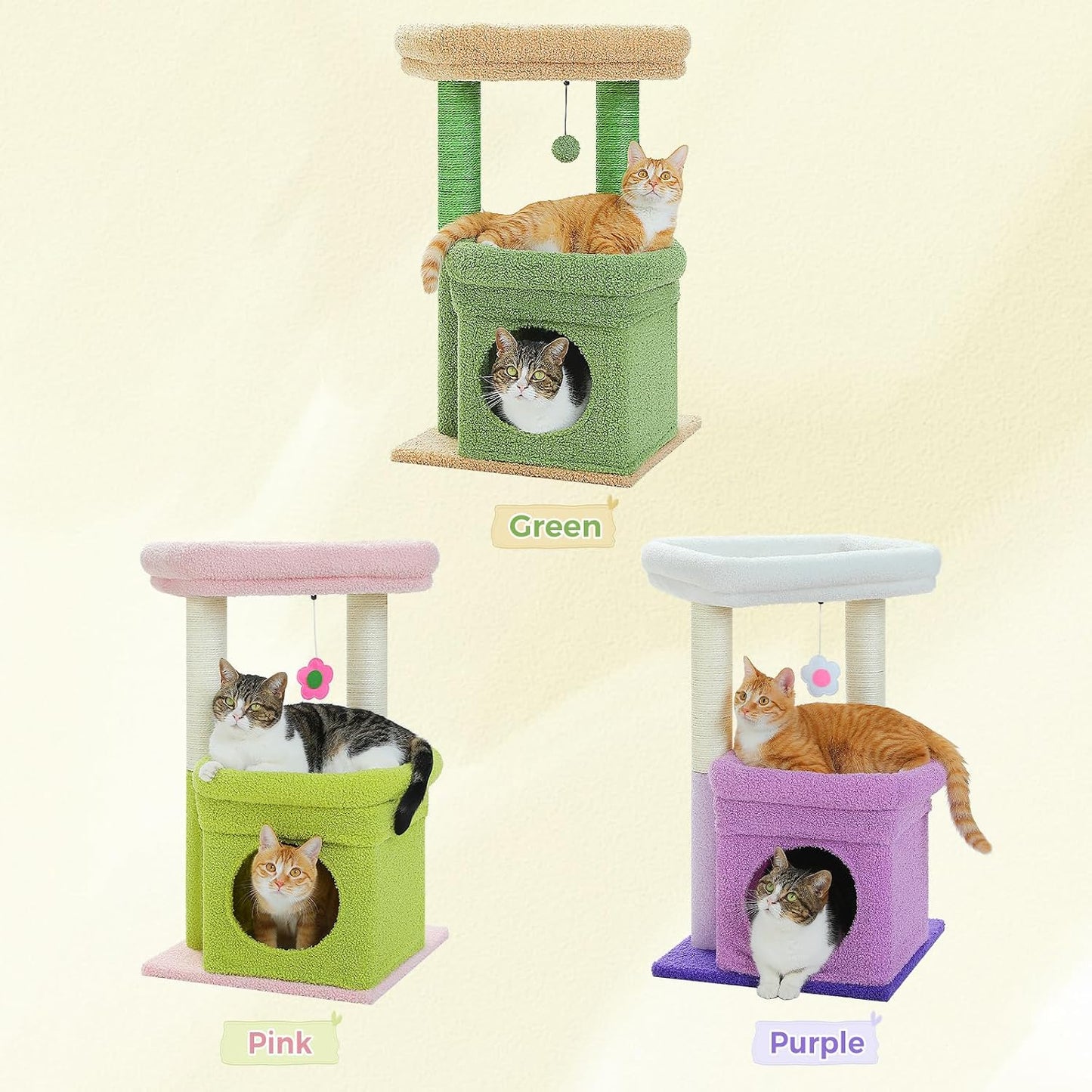 PEQULTI Cat Tree Flower Cat Tower for Indoor Cats with Private Cozy Cat Condo, Natural Sisal Scratching Posts and Plush Pom-pom for Small Cats, Pink