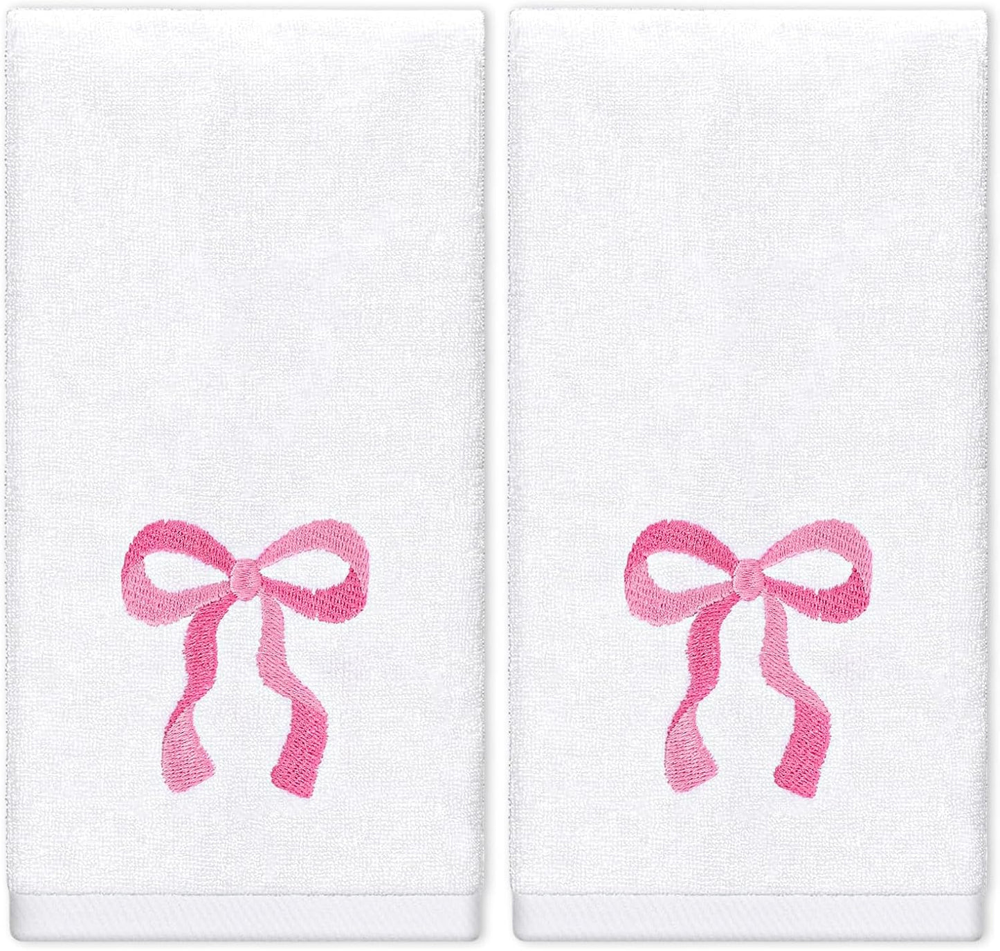 FYSUIMU 2Pcs Pink Bow Hand Towels Cotton Embroidered Bathroom Towels Coquette Bowknot Absorbent Bath Towel for Hand Drying Cleaning Cooking, 29.5 x 13.7 Inch