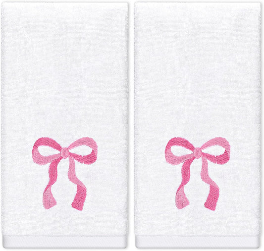 FYSUIMU 2Pcs Pink Bow Hand Towels Cotton Embroidered Bathroom Towels Coquette Bowknot Absorbent Bath Towel for Hand Drying Cleaning Cooking, 29.5 x 13.7 Inch