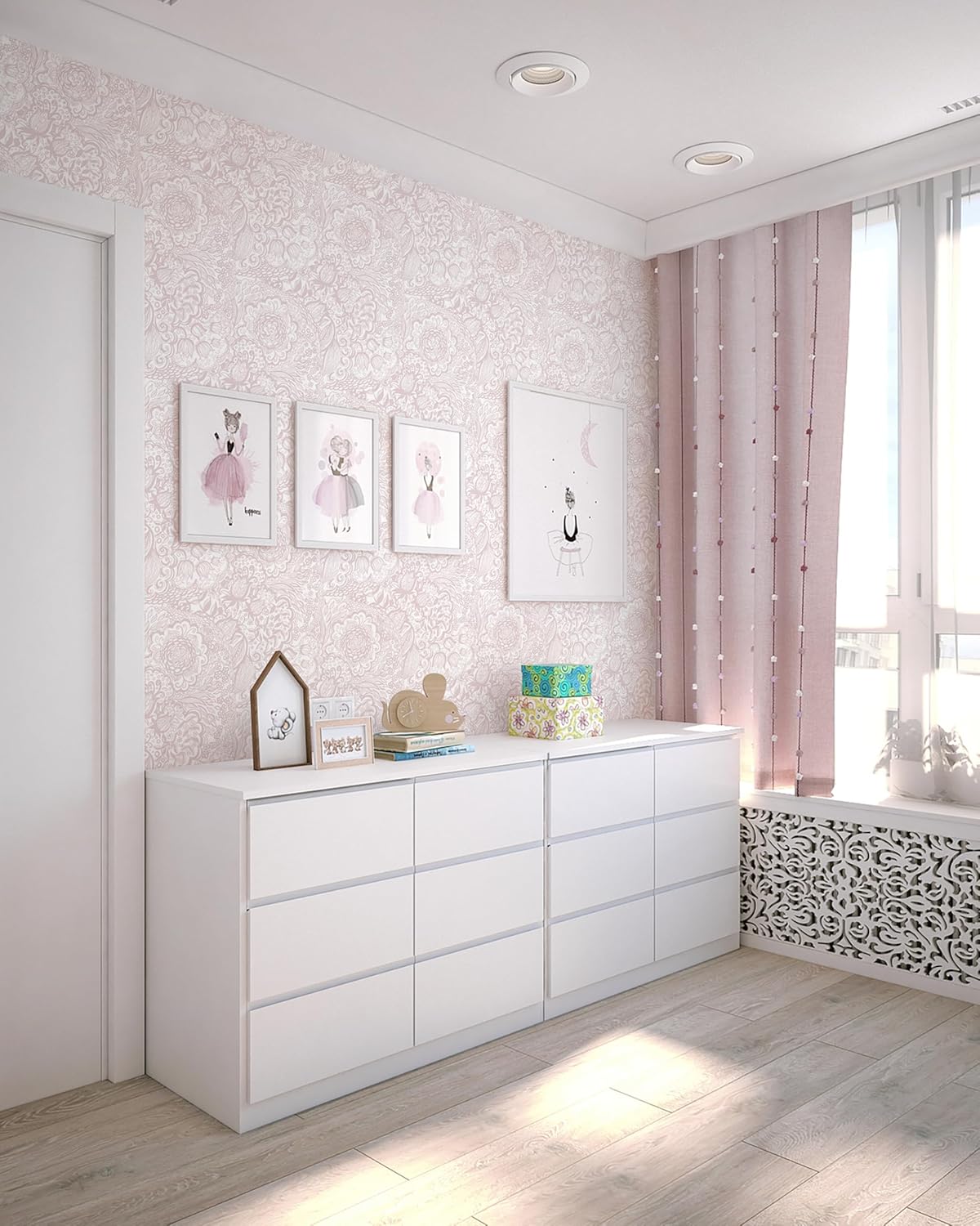 Peel and Stick Wallpaper Pink Boho Wall Paper Pink and White Floral Wallpaper for Bedroom Bathroom Removable Self-adhsive Contact Paper for Cabinets Nursery Vnyl Shelf Liner 17.3" x 118"