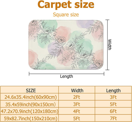 Flowers Area Rug, Elegant Modern Leaves Watercolor Spring Pastel Peach Non-Slip Indoor Rectangle Carpet Non Shedding Rugs for Living Room Bedroom New Home Dining Decor 4' X 6'