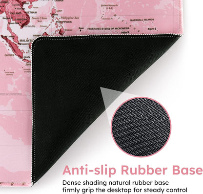 iCasso Extended Gaming Mouse Pad (35.4x15.7 in), Large 3mm Non-Slip Rubber Base Mousepad with Stitched Edges, Waterproof Keyboard Mouse Mat Desk Pad for Work, Game, Office, Home - Pink World
