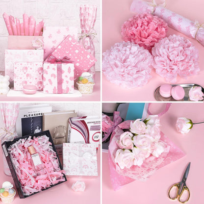 Larcenciel Tissue Paper, 50 Sheets Elephant Pink Tissue Paper for Gift Bags Gift Wrapping, Cute Baby Girl Design Art Gift Wrap for Baby Shower, Birthday, Anniversary, Craft, 19.7x13.8inch