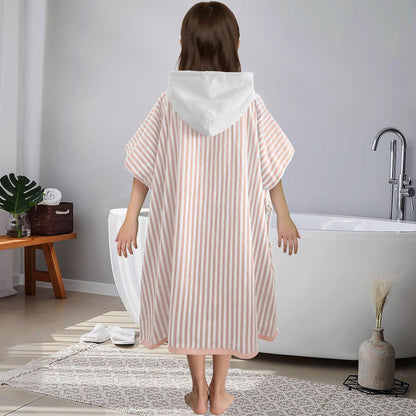 VOOVA & MOVAS Hooded Poncho Towel for Teens Unisex 100% Cotton Soft Pastel Beach Pool Bath Cover Up Blush Pink White Thin Stripe with White Hood