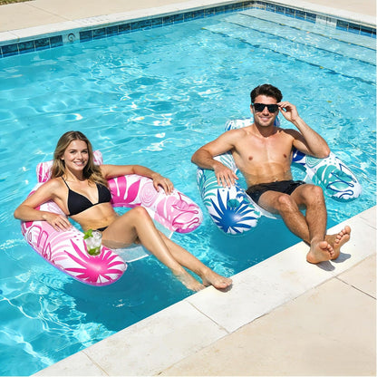 Korlon Tec Pool Floats Adult, 3Pack/2Pack/1Pack Inflatable Pool Float Chair, Portable Pool Lounger Float with Cup Holders, Floating Pool Chair Floaties for Adults Summer Pool Lake River Beach Party