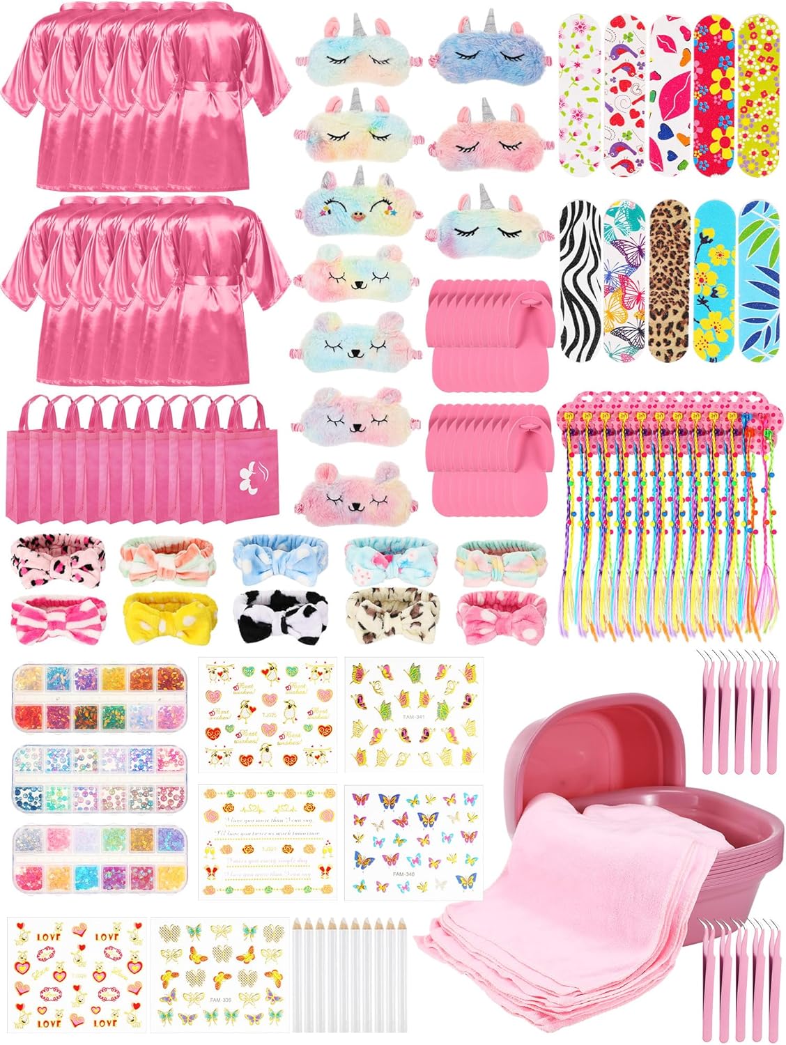 Suhine 10 Set Spa Party Supplies for Girls, Kids Satin Robes Nail Salon Kit Spa Kit Accessories for Birthday Party Favors