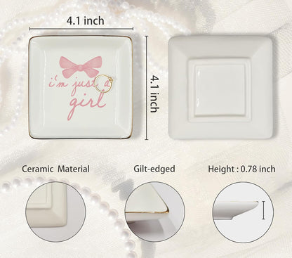 WODMIS Coquette Pink Bow Ceramic Jewelry Tray Dish, Preppy Ribbon Jewelry Plate Ring Trinket Dish, Aesthetic Trendy Gifts for Women Bestie Aunt, Friendship Gifts for Best Friends 427
