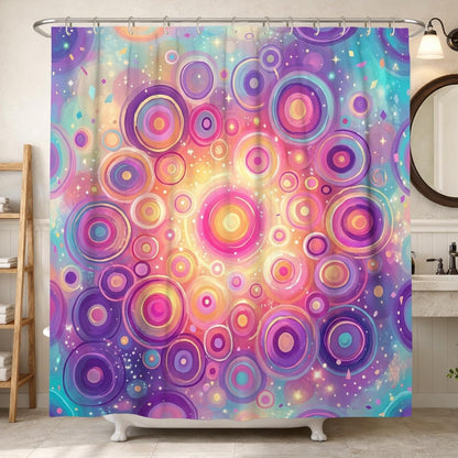 Circles Shower Curtain, Abstract Modern Swirls Dots Summer Peach Polyester Waterproof Toile Cloth Shower Curtains Decor for Toile Bathroom Dorm 72x78 Inch
