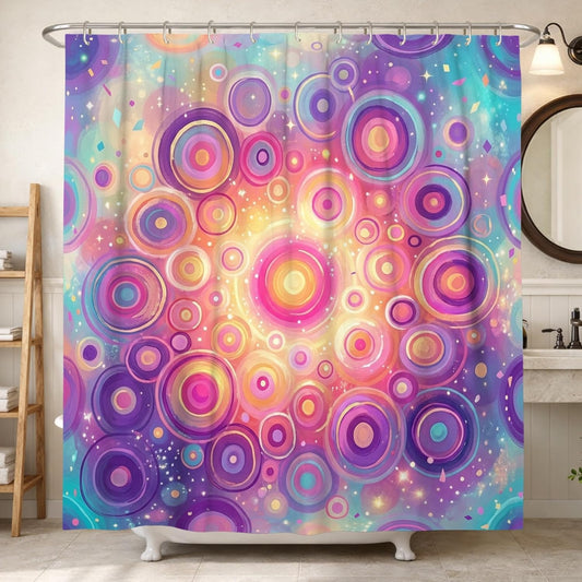 Circles Shower Curtain, Abstract Modern Swirls Dots Summer Peach Polyester Waterproof Toile Cloth Shower Curtains Decor for Toile Bathroom Dorm 72x78 Inch