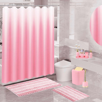 XLHOMO 25PCS Pink Bathroom Accessories Sets Complete, with Shower Curtain, Rugs, Trash Can and Toilet Brush, Toothbrush Holder and Cup, Soap Dispenser, Soap Dish, Qtip Holder, Bathroom Decor Sets
