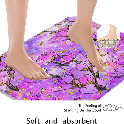 Spring Botanical Quick Dry Bath Mat, Elegant Peach Floral Patterned Absorbent Non-Slip Shower Mat, Memory Foam Washable Bath Rugs for Home Decor 20x32 Inch