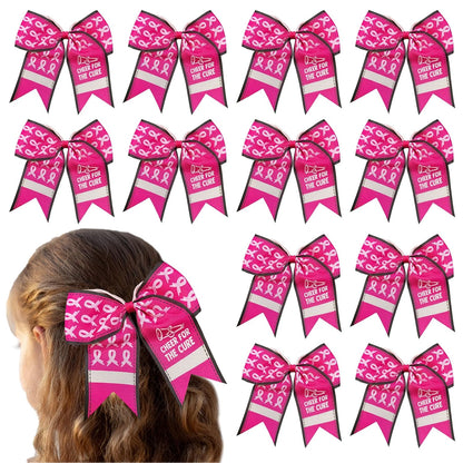7 Inch Breast Cancer Awareness Football Cheer for The Cure Pink Ribbon Hair Bow Ponytail Holder Elastic Cheerleader Hair Band Hair Accessories for for Teens Women(B)