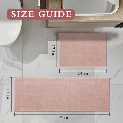 YIHOUSE Pink Bathroom Rug Set, 2 Piece, 17"x24" + 17"x47", Non-Slip, Quick Dry, Machine Washable, Modern Style, Bath Mat