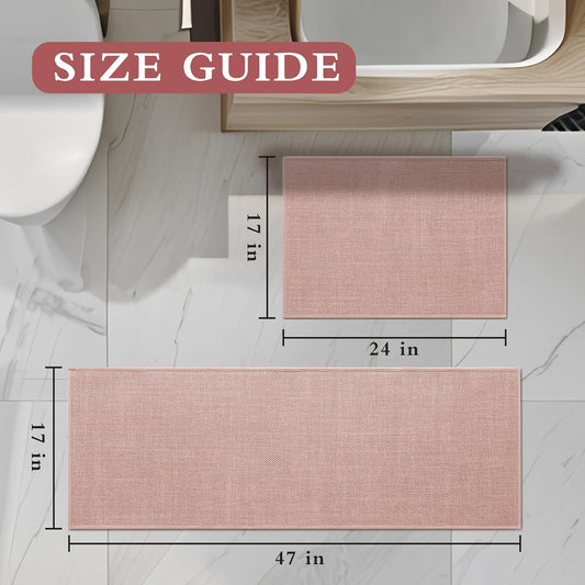 YIHOUSE Pink Bathroom Rug Set, 2 Piece, 17"x24" + 17"x47", Non-Slip, Quick Dry, Machine Washable, Modern Style, Bath Mat