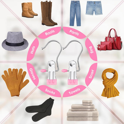 100 Pack Boot Hangers Clips for Closet, Laundry Hooks Hanging Clips Pants Hangers with Clips Legging Organizer Clothes Pins Hanger Clips for Closet Organizer Towel Socks Hats Jeans Home Travel Pink