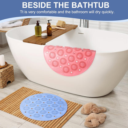 PATIKIL 11.81 x 11.81 Round Non-Slip Shower Mat, PET Bathtub Floor Mat with Suction Cups & Drain Holes for Shower Stall Bathroom Bathtub, Pink