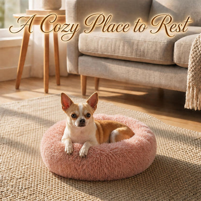 Tiny Dog Bed 15 Inch for Extra Small Dogs,Washable Puppy Bed,Soft Faux Fur Calming Donut Bed for Chihuahua Yorkie Maltese Pomeranian,Pink