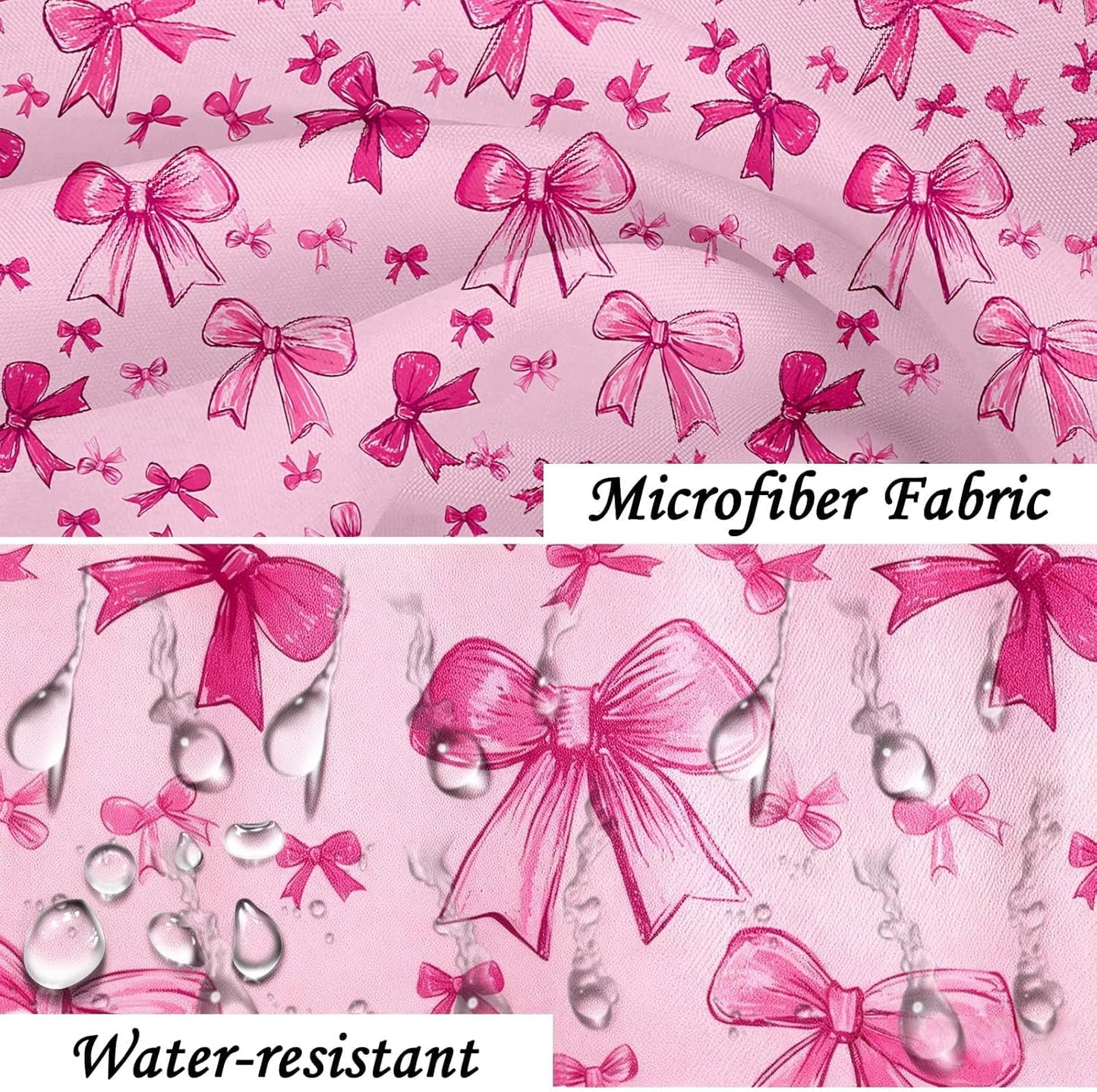 SDIII Pink Bow Shower Curtain Set 72x72 Inch, Waterproof Microfiber Cute Pink Shower Curtain Set Bowknot for Aesthetic Princess Themed Bathroom Decor