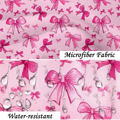 SDIII Pink Bow Shower Curtain Set 72x72 Inch, Waterproof Microfiber Cute Pink Shower Curtain Set Bowknot for Aesthetic Princess Themed Bathroom Decor