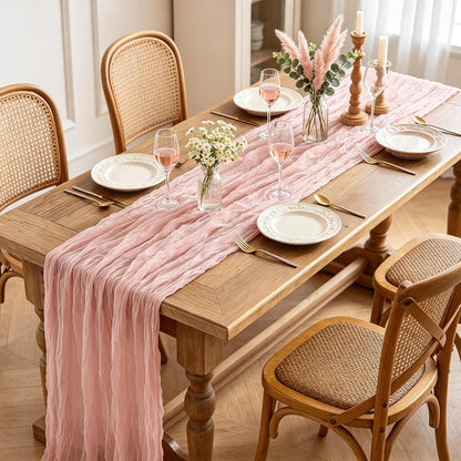Pink Cheesecloth Table Runner, 10FT Dusty Pink Boho Gauze Table Runner for Spring Easter Girl Baby Shower Bridal Shower Wedding Tea Party Pink Birthday Decorations