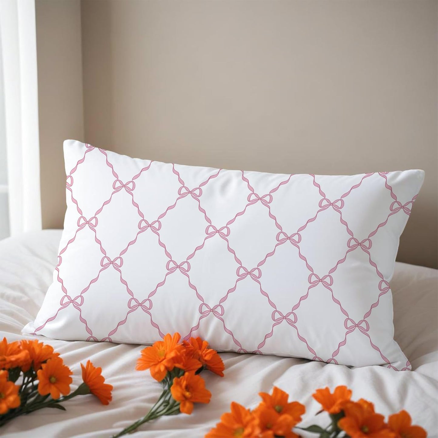 Pink Coquette Bow Pillow Covers 12x20, Preppy Bow Room Decor, Preppy Pink Pillow Covers, Girly Bedroom Dorm Decor, Coquette Stuff