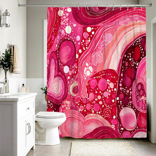 Swirls Shower Curtain, Abstract Modern Circles Hearts None Peach Waterproof Fabric Bathtub Cloth Curtains Decor for Toile Bathroom Dorm 54x78 Inch