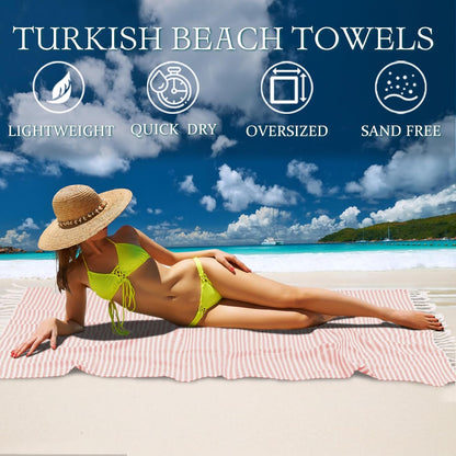 Turkish Striped Beach Towels Bulk Oversized 39"x71" Large Bath Pool Set Quick Dry Lightweight Travel Towel for Adult,100% Cotton