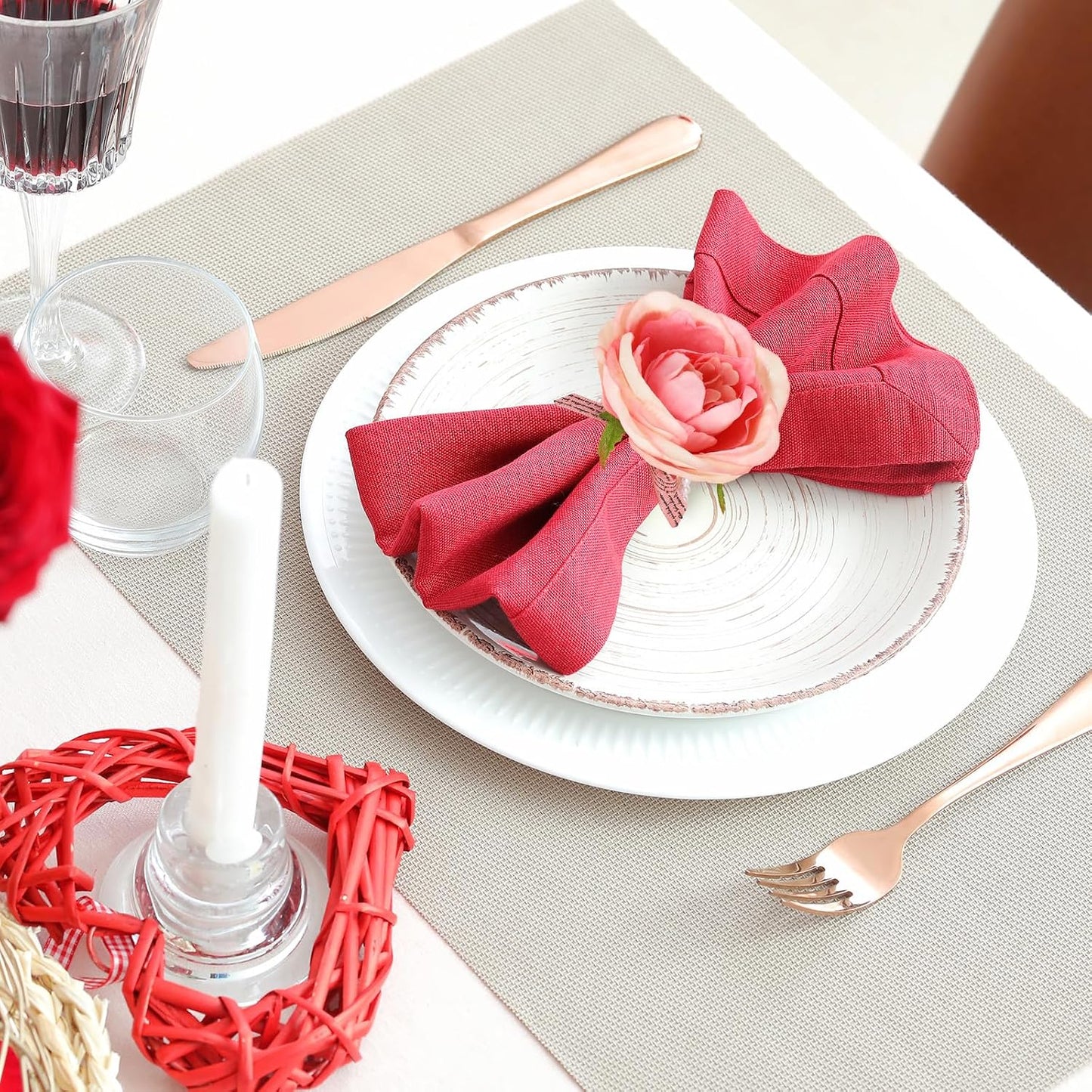 JarThenaAMCS Pink Flower Napkin Rings Set of 12 Rose Pearl Napkins Holders Rustic Dinner Table Rings for Wedding Party Banquet Birthday Table Decor, 1.9 x 4.1 in
