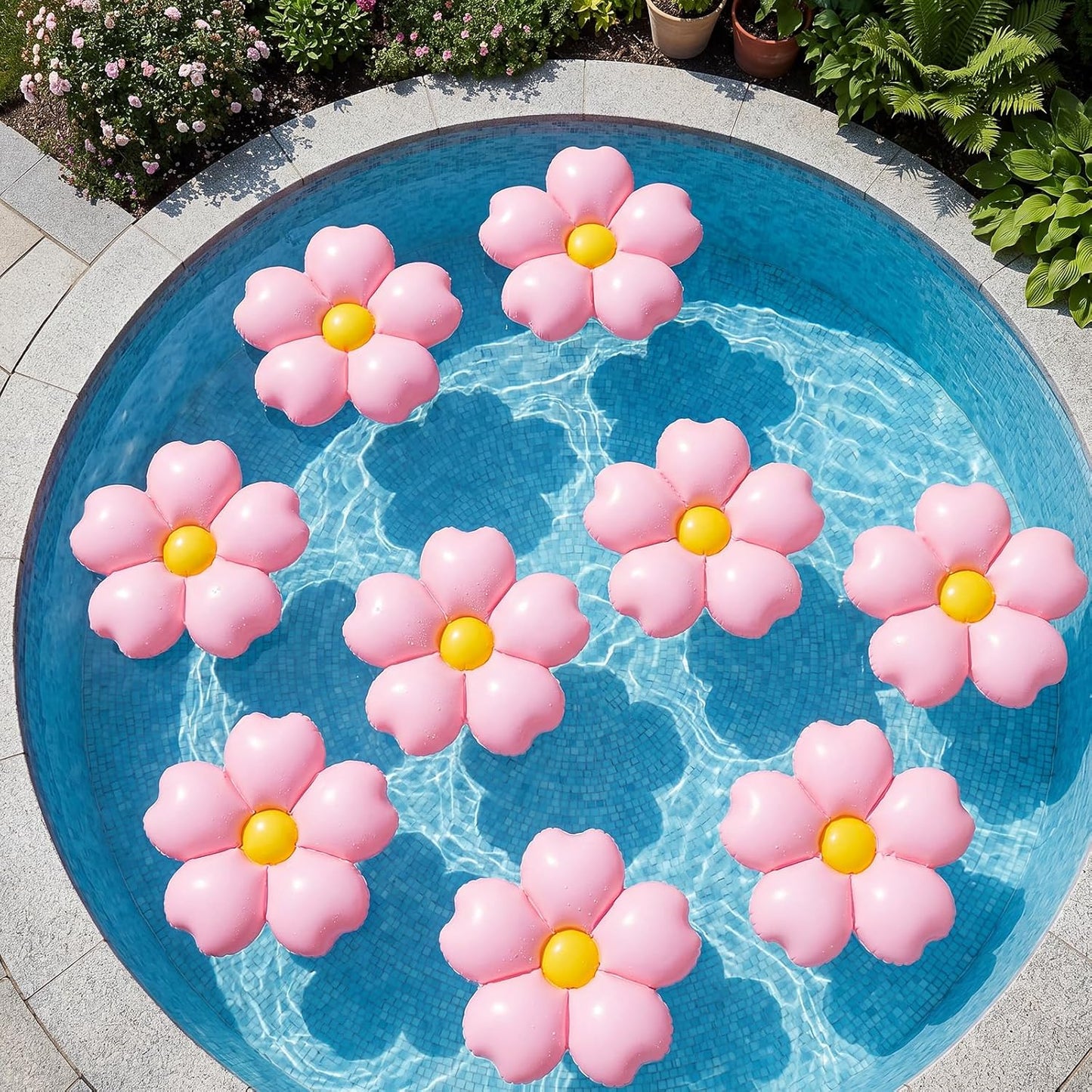 Inflatable Cherry Blossoms Pool Floats with Air Pump, 14.5 Inch Sakura Floral Blow up Flowers PVC Floaties for Wedding Birthday Shower Bachelor Party Pool Decoartions