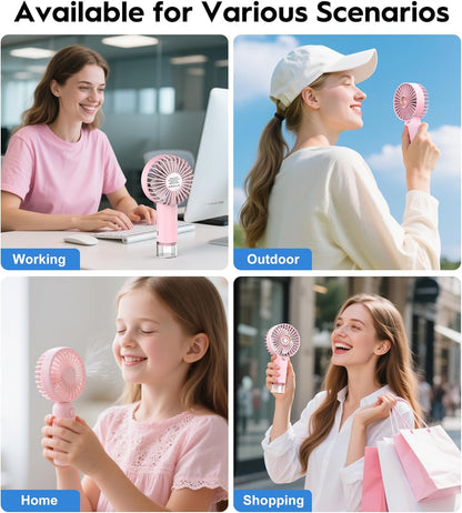 Portable Personal Misting Fan, Handheld Rechargeable Cooling Fan, 3-Speed, Suitable for Travel, Beach and Office Use Pink