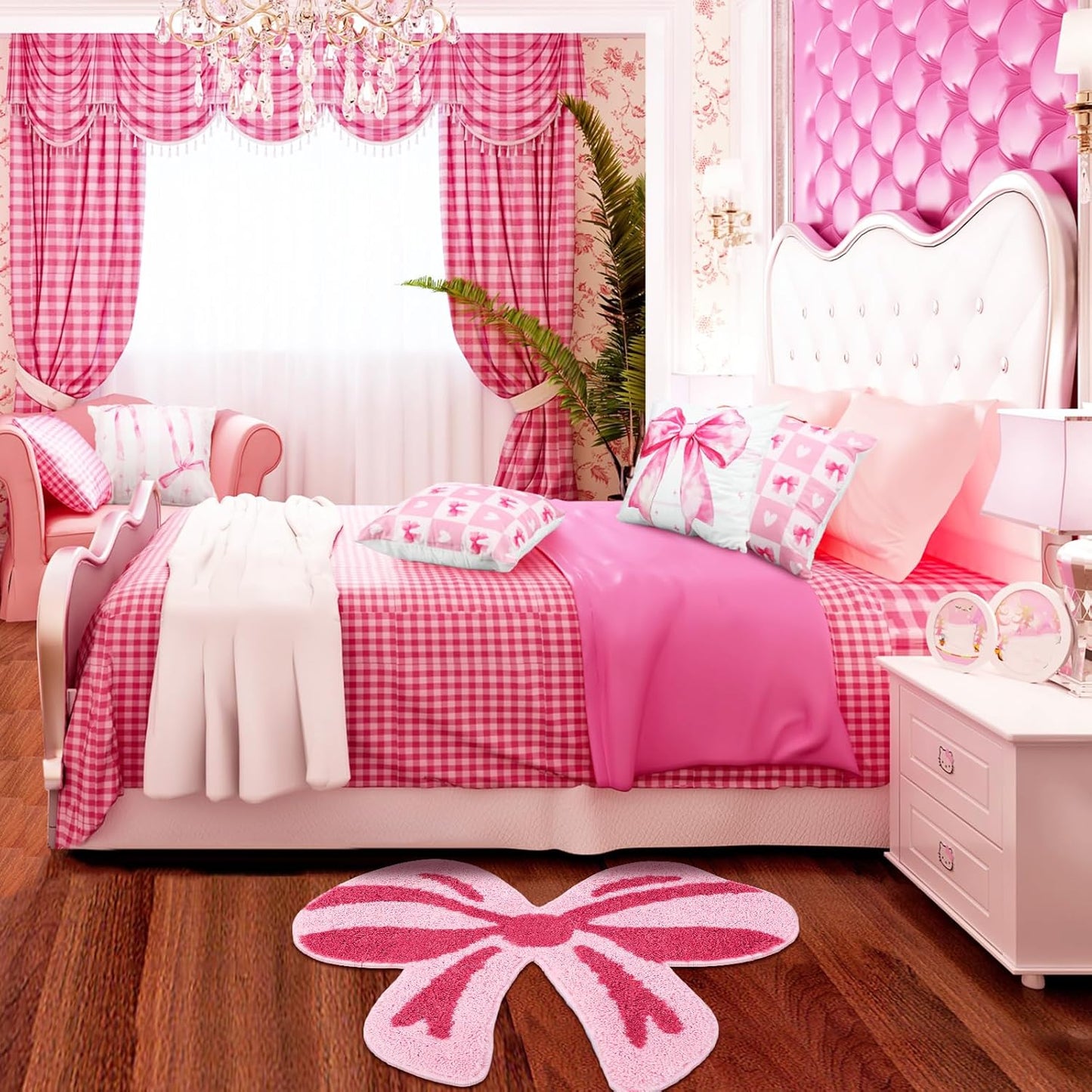 Tinideya Pink Bow Bathroom Mat, 28 x 24 Inch Non Slip Bath Rugs Coquette Bow Bathmat Pink Bowknot Bathroom Rugs Bowknot Shaped Rug Door Welcome Mat for Bathtub Decor Gifts