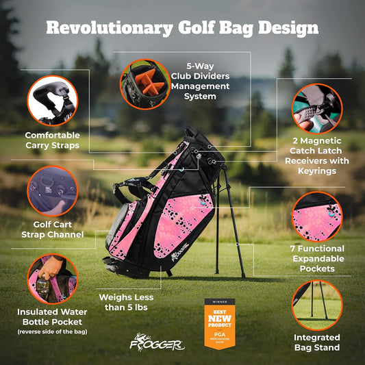 Frogger Function Hybrid Golf Bag for Men and Women with Stand - Ultra Lightweight Golf Bag with 7 Spacious Pockets, 2 Integrated Latch-it Receivers and Ergonomic Dual Shoulder Straps