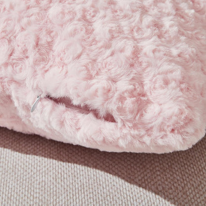 18 x 18 Pink Pillow Covers Couch Pillow Cases for Living Room Bed Room Faux Rabbit Fur with Rose Pattern Square Light Pink Cushion Covers for Bed Couch Sofa Chairs