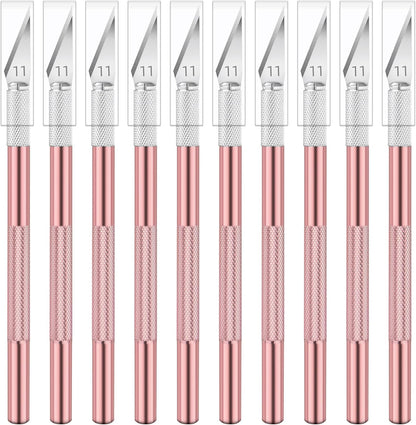 Jetmore 10 Pack Exacto Knife Set – Precision Craft Knife, Hobby Knife, and Art Knife Kit for Cutting, Carving, Engraving, Scrapbooking, and DIY (Pink)
