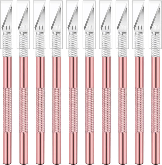 Jetmore 10 Pack Exacto Knife Set – Precision Craft Knife, Hobby Knife, and Art Knife Kit for Cutting, Carving, Engraving, Scrapbooking, and DIY (Pink)