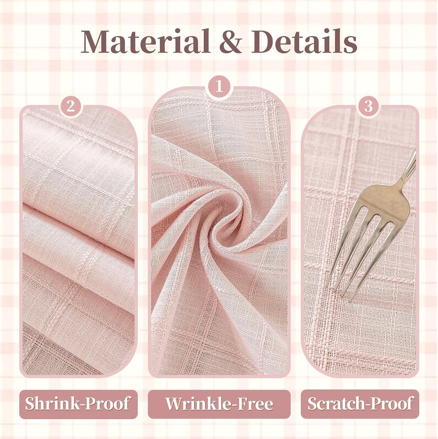 Laolitou Light Pink Embroidered Grid Tablecloth, Wrinkle Resistant, 60"x60" | Farmhouse Style, Heavy duty Cotton Linen. Ideal For 4 FT Square Table. Machine Wash.