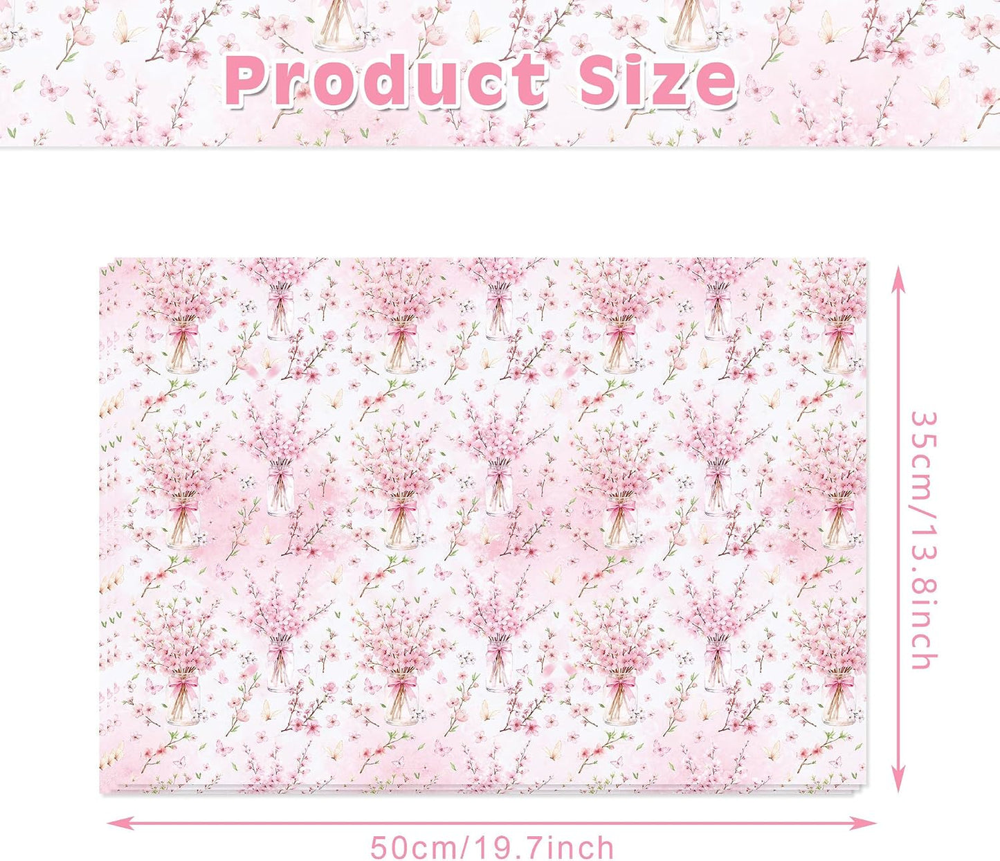 50 Sheets Pink Floral Tissue Papers, Peach Blossoms Flower Gift Wrapping Paper Art Decorative Tissue for Wedding Birthday Bridal Shower Craft Tea Party Favor Decoration, 14 x 20 Inch (A)