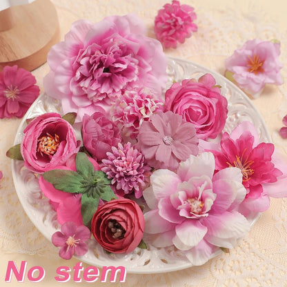 Artificial Flowers Heads Combo Rose Red Flowers Mix Silk Flowers Heads Pink Bulk Faux Rose for Craft Garland Graduation Cap Wedding Bridal Baby Shower Home Party Decoration DIY Cake Decor